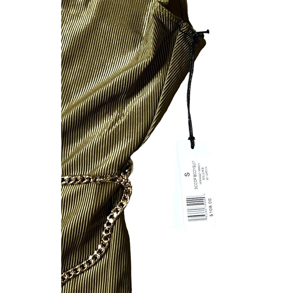 WeWoreWhat NWT Scoop Activewear Bodysuit Sz Small Shimmery Green Chain Belt Acti - Picture 8 of 12